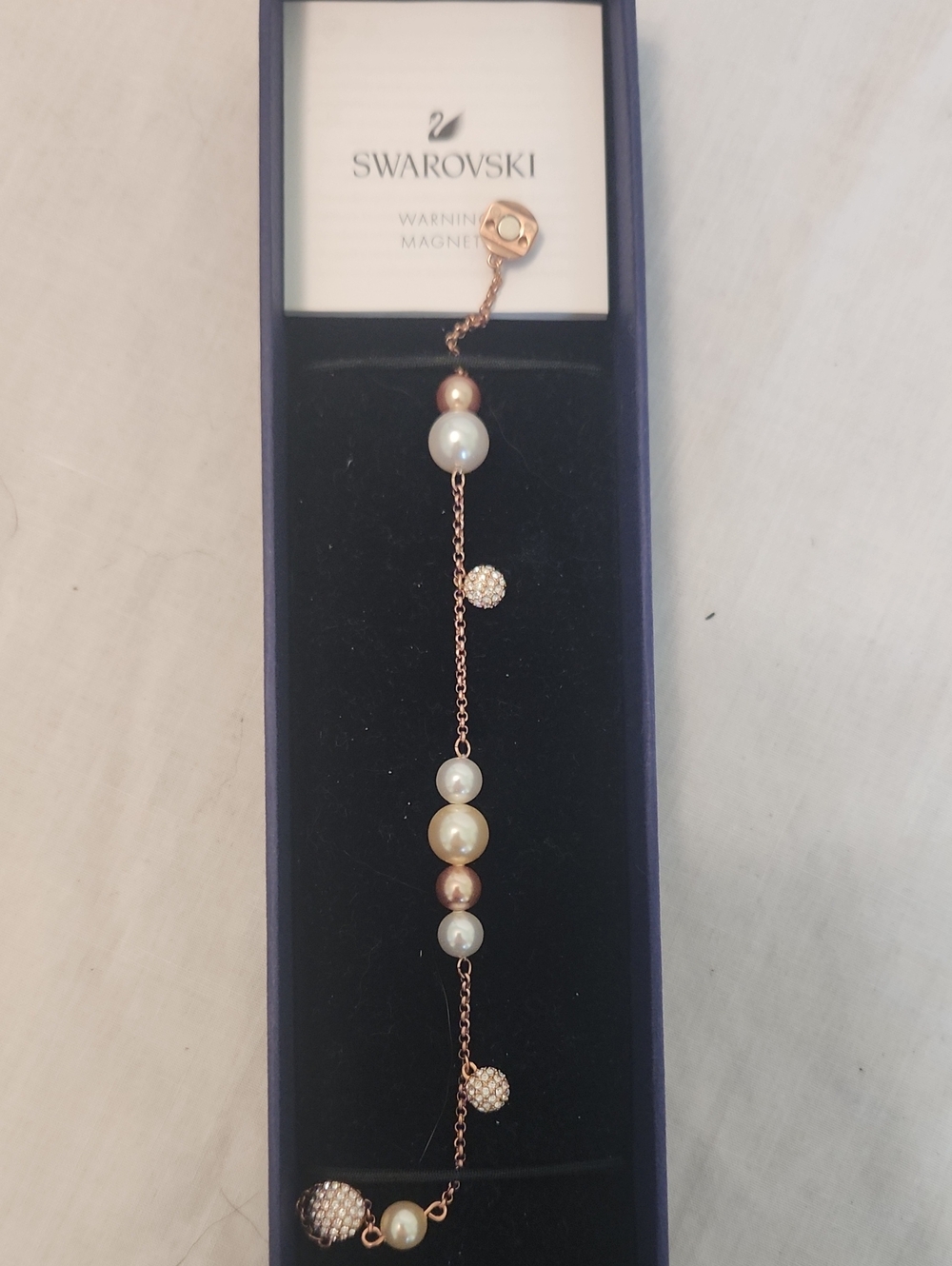 Swarovski Rose Gold Pearl & Crystal Station Bracelet - White and Pink Pearls